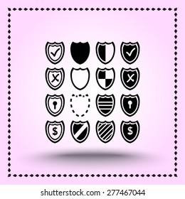 Shield sign icons, vector illustration. Flat design style