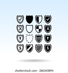 Shield sign icons, vector illustration. Flat design style