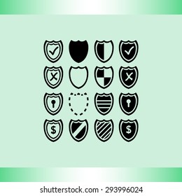 Shield sign icons, vector illustration. Flat design style