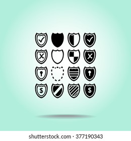 Shield sign icons, vector illustration. Flat design style