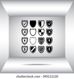 Shield sign icons, vector illustration. Flat design style