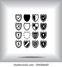 Shield sign icons, vector illustration. Flat design style