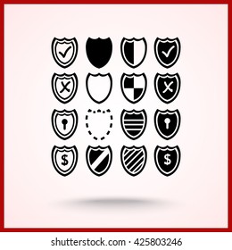 Shield sign icons, vector illustration. Flat design style