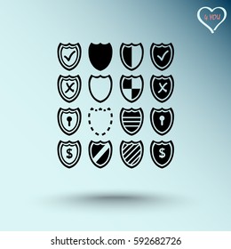 Shield sign icons, vector illustration. Flat design style