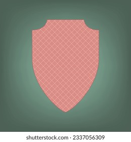 Shield sign illustration. Apricot Icon with Brick Red parquet floor graphic pattern on a Ebony background. Feldgrau. Green. Illustration.