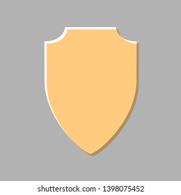 Shield sign illustration. Emboss effect with light orange icon on gray background.