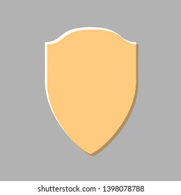 Shield sign illustration. Emboss effect with light orange icon on gray background.