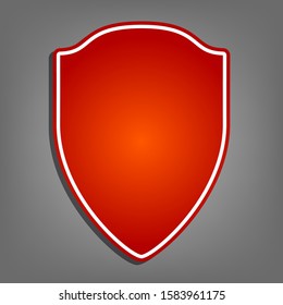 Shield sign illustration. Flat red icon with linear white icon with gray shadow at grayish background. Illustration.