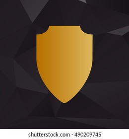 Shield sign illustration. Golden style on background with polygons.