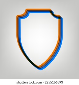 Shield sign illustration. Stroked Icon in orange, azure and old lavender Colors at gray Background. Illustration.