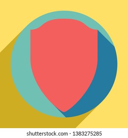 Shield sign illustration. Sunset orange icon with llapis lazuli shadow inside medium aquamarine circle with different goldenrod shadow at royal yellow background.