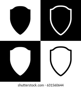Shield sign illustration. Vector. Black and white icons and line icon on chess board.