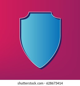 Shield sign illustration. Vector. Blue 3d printed icon on magenta background.