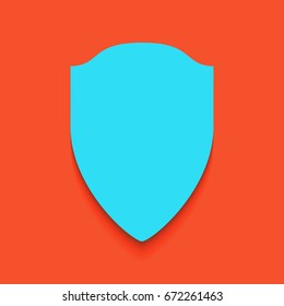 Shield sign illustration. Vector. Blue icon with soft shadow putted down on flamingo background.