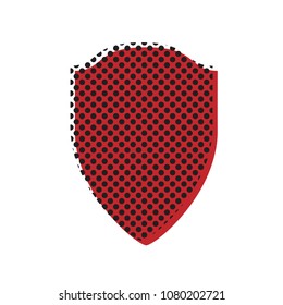 Shield sign illustration. Vector. Brown icon with shifted black circle pattern as duplicate at white background. Isolated.