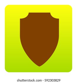 Shield sign illustration. Vector. Brown icon at green-yellow gradient square with rounded corners on white background. Isolated.