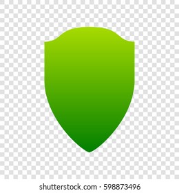 Shield sign illustration. Vector. Green gradient icon on transparent background.