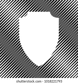 Shield sign illustration. Vector. Icon. Hole in moire background.