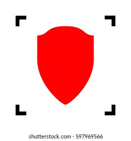 Shield sign illustration. Vector. Red icon inside black focus corners on white background. Isolated.