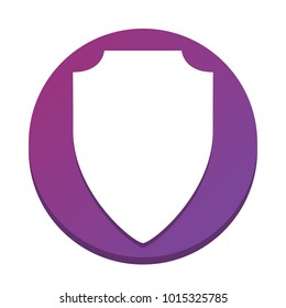 Shield sign illustration. Vector. White icon with flat shadow on purpureus circle at white background. Isolated.