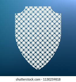 Shield sign illustration. Vector. White textured icon at lapis lazuli gradient background.