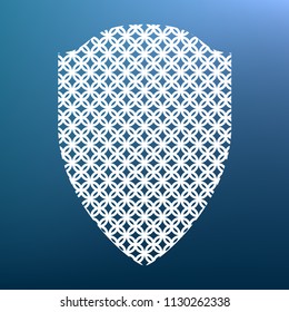 Shield sign illustration. Vector. White textured icon at lapis lazuli gradient background.