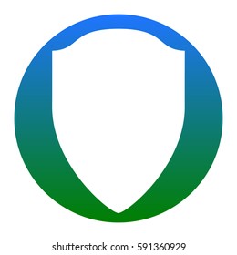 Shield sign illustration. Vector. White icon in bluish circle on white background. Isolated.
