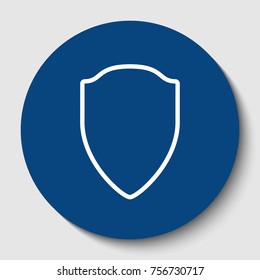 Shield sign illustration. Vector. White contour icon in dark cerulean circle at white background. Isolated.