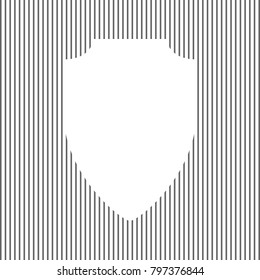 Shield sign illustration. Vector. White icon on grayish striped background. Optical illusion.