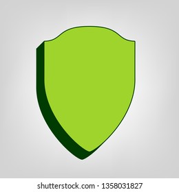 Shield sign illustration. Vector. Yellow green solid icon with dark green external body at light colored background.