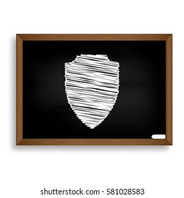 Shield sign illustration. White chalk icon on black school board