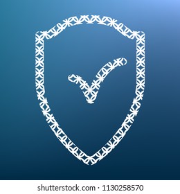 Shield sign as protection and insurance symbol. Vector. White textured icon at lapis lazuli gradient background.