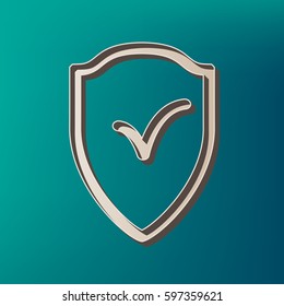 Shield sign as protection and insurance symbol Vector. Icon printed at 3d on sea color background.