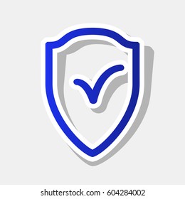 Shield sign as protection and insurance symbol Vector. New year bluish icon with outside stroke and gray shadow on light gray background.