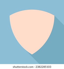 Shield sign. Unbleached silk Icon with very long shadow at dark sky blue background. Illustration.
