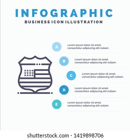 Shield, Sign, Usa, Security Line icon with 5 steps presentation infographics Background