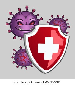 Shield sign with viruses and bacteria. Vector illustration