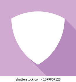 Signo Escudo. Icono blanco con una larga sombra en fondo morado.  Ilustración.