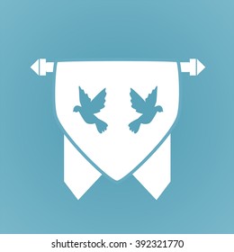 Shield and signs, emblems and labels of dove vector illustration. Stamp sticker with doves. Modern badge with birds 