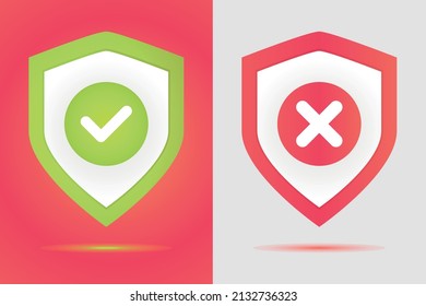 Escudo Señales Símbolos De Alerta De Seguridad Aceptan Y Rechazan Ilustración
