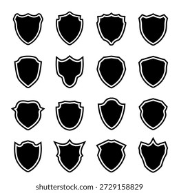 Coleção de silhuetas de escudo, ícones de proteção de segurança, formas de proteção heráldica