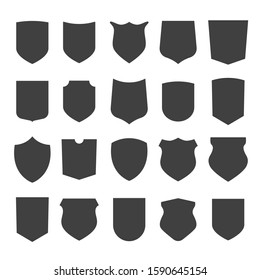 Shield silhouette collection. Set of  heraldic shields, security black labels. 