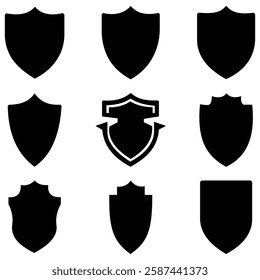 Shield Silhouette Icon Set and Shield icon, Shield, Shield logo, badge, security, protection, safety, security symbol