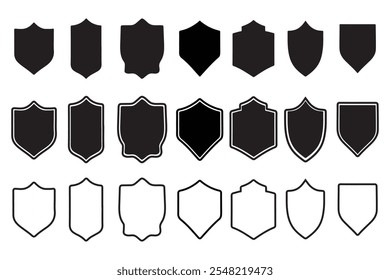 Shield Silhouette icon set. Protect shield security line icons. Badge quality symbol, sign, logo or emblem