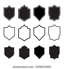 Shield Silhouette icon set. Protect shield security line icons. Badge quality symbol, sign, logo or emblem