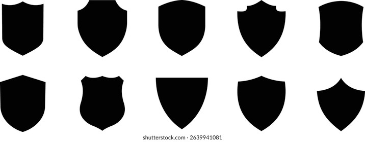 Shield silhouette icon set. Protect shield security icon collection. Shield badge quality symbol isolated on transparent background. Design elements for safety and protection. Vector illustration.