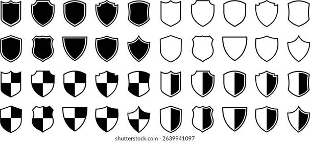 Shield silhouette icon set. Protect shield security icon collection. Shield badge quality symbol isolated on transparent background. Design elements for safety and protection. Vector illustration.