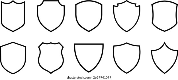 Shield silhouette icon set. Protect shield security icon collection. Shield badge quality symbol isolated on transparent background. Design elements for safety and protection. Vector illustration.