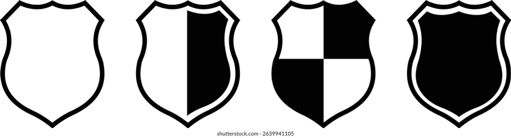 Shield silhouette icon set. Protect shield security icon collection. Shield badge quality symbol isolated on transparent background. Design elements for safety and protection. Vector illustration.
