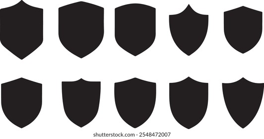 Shield silhouette icon set vector, secure icon set silhouette vector 